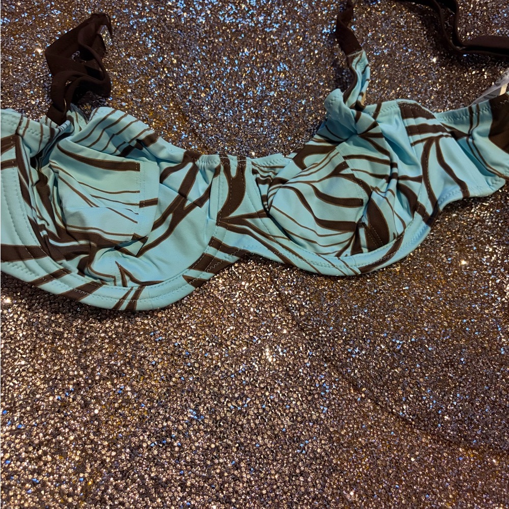 Blue and Brown Patterned Bikini Top